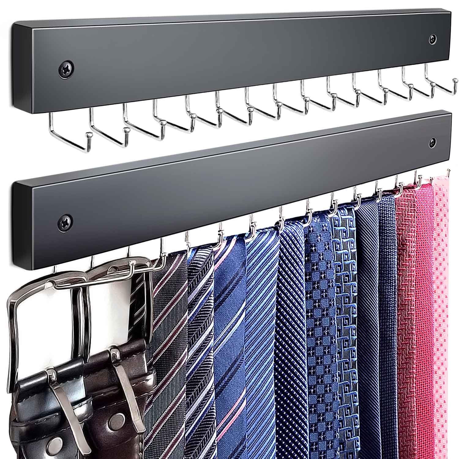 2Pack Tie Rack Wall Mounted Wooden Tie Hanger Tie Organizer for Men with 28 Hook gallery