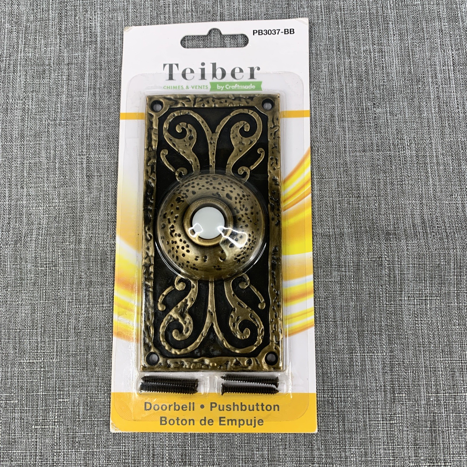 Vtg CRAFTMADE TEIBER Doorbell Pushbutton Burnished Brass With LED Light Ornate gallery