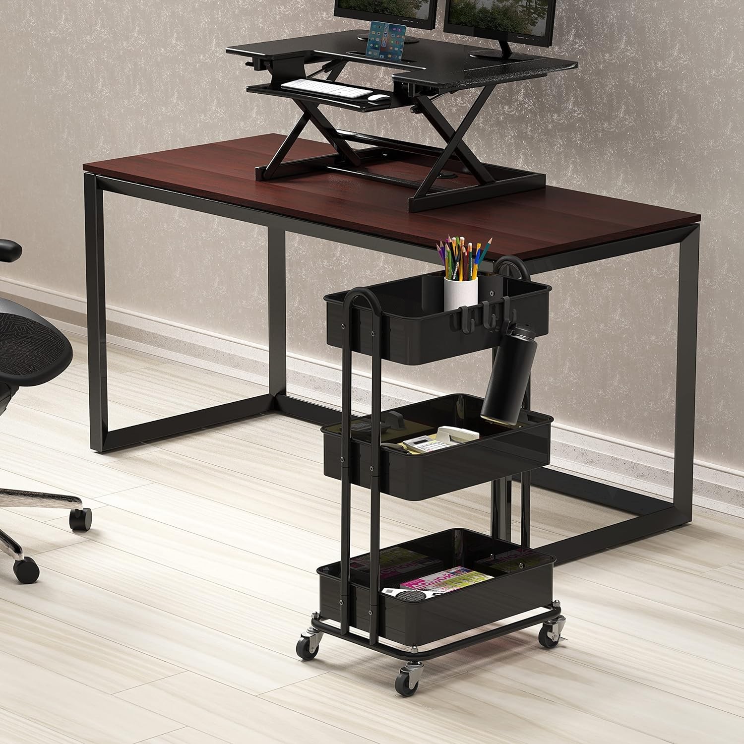 3-Tier Rolling Metal Utility Cart with Locking Wheels Storage Organizer Black gallery