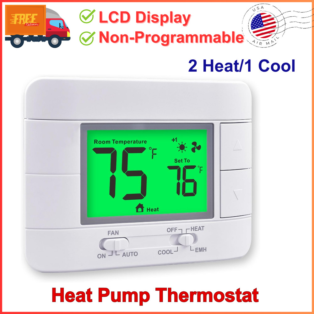 Non-Programmable Heat Pump Thermostat For House 2 Heat/1 Cool, With Temperature