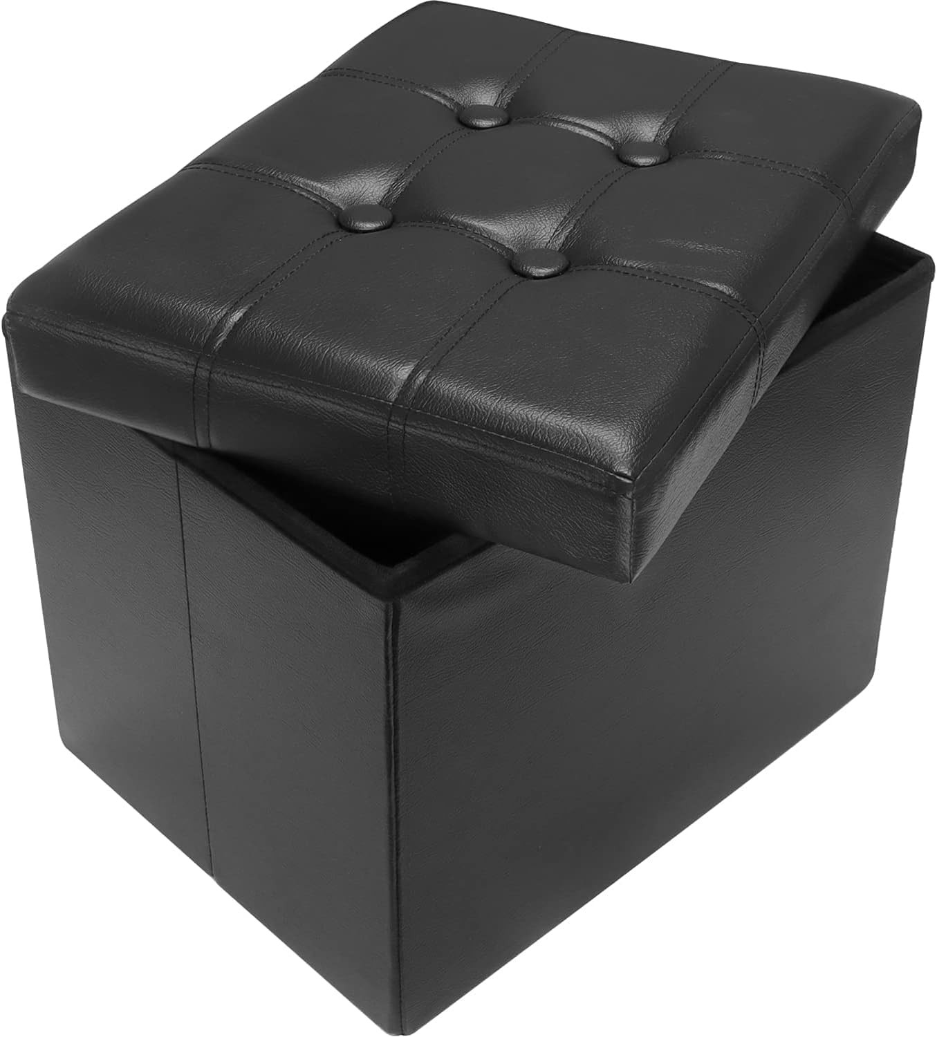 AmasSmile Storage Ottoman Folding Foot Rest Stool, Leather Footstool Bench, Shor gallery