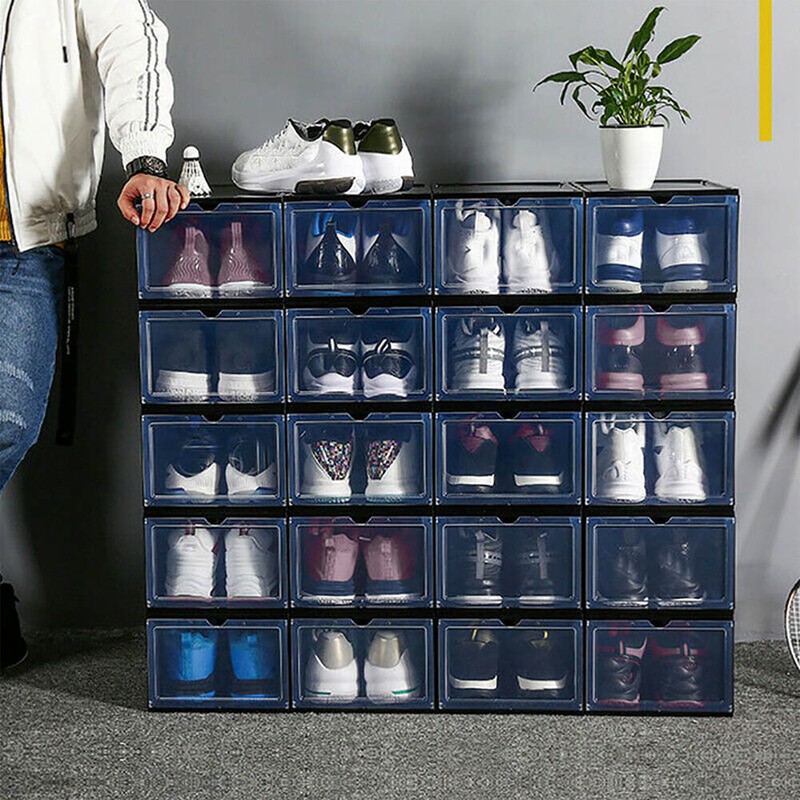 4-12Pcs Clear Plastic Shoe Storage Boxes Black&White Stackable Sneaker Organizer gallery