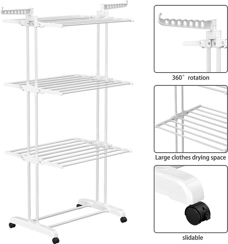 Sturdy Foldable Clothes Drying Rack - Movable - 67.7H x 19.7W x 30L Inches gallery