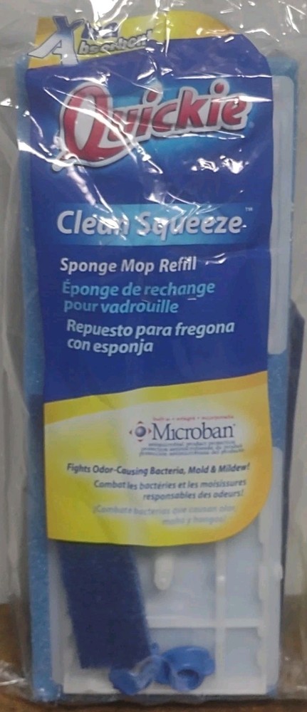 Quickie Clean Squeeze Type H Sponge Mop Refill Head Microban Blue New OPEN