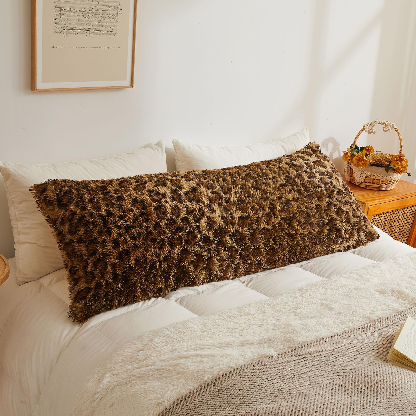 20x54 Fluffy Leopard Print Body Pillow Cover, Cheetah Print Plush Fuzzy Faux ... gallery