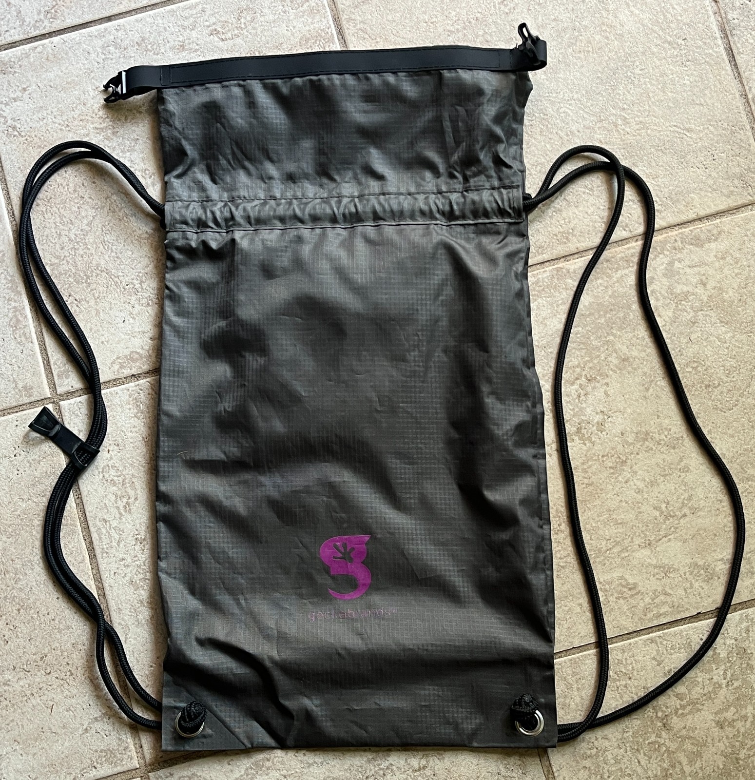 GeckoBrands Waterproof Drawstring Backpack Bag Gray/Purple Hiking 2