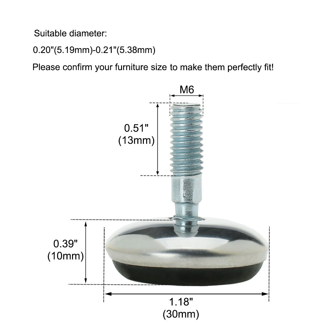 M6 x 13 x 30mm Leveling Feet Adjustable Leveler for Furniture Chair Leg 8pcs gallery