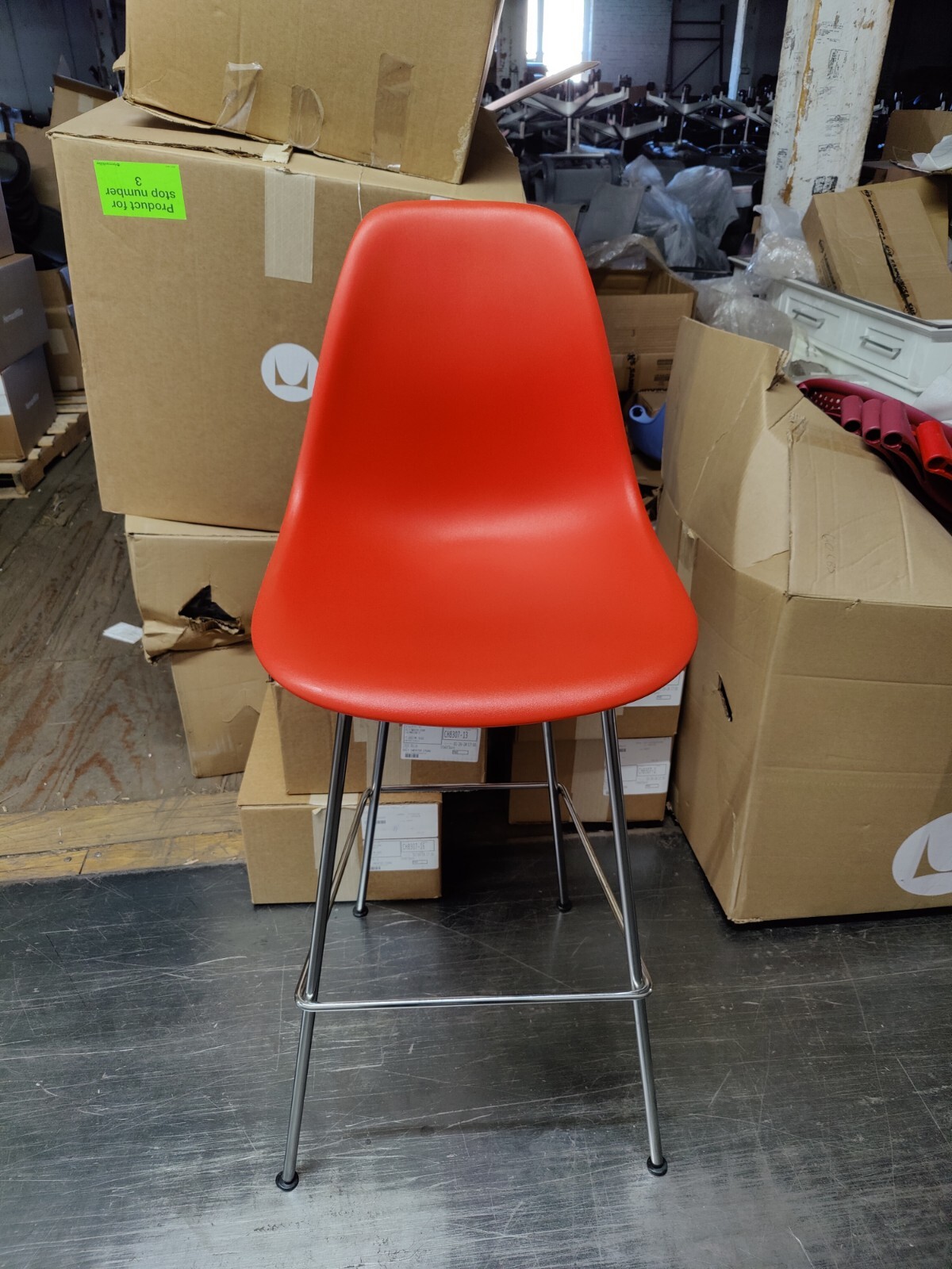 Herman Miller Eames Molded Plastic Red/Orange Counter Stool 2018 Glides gallery