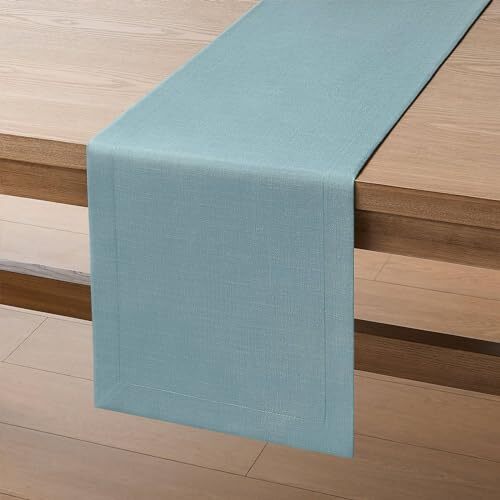 Linen Textured Border Table Runner, 14 x 48 Inch Farmhouse 14x48 Inch Blue gallery