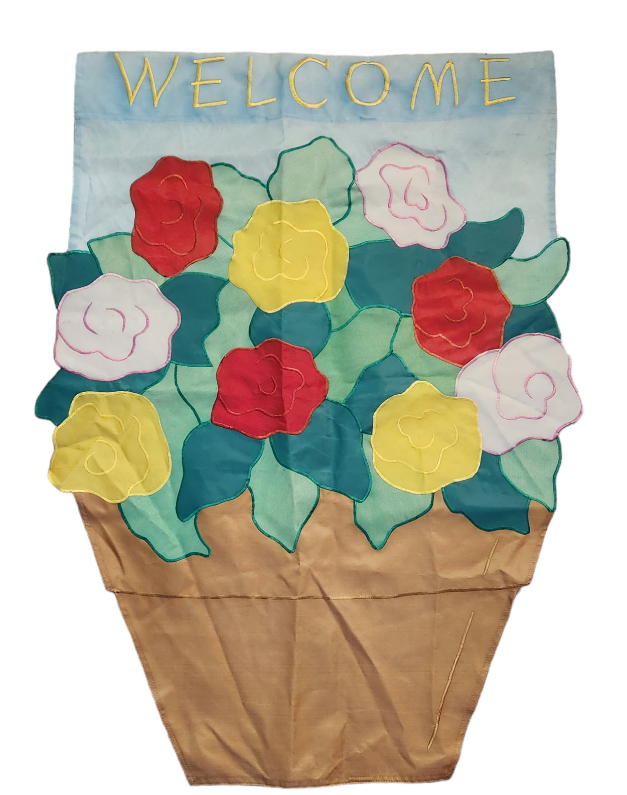Large Garden Flag Banner Welcome Multi-Color Floral Nylon Embroidered 27"X40" gallery
