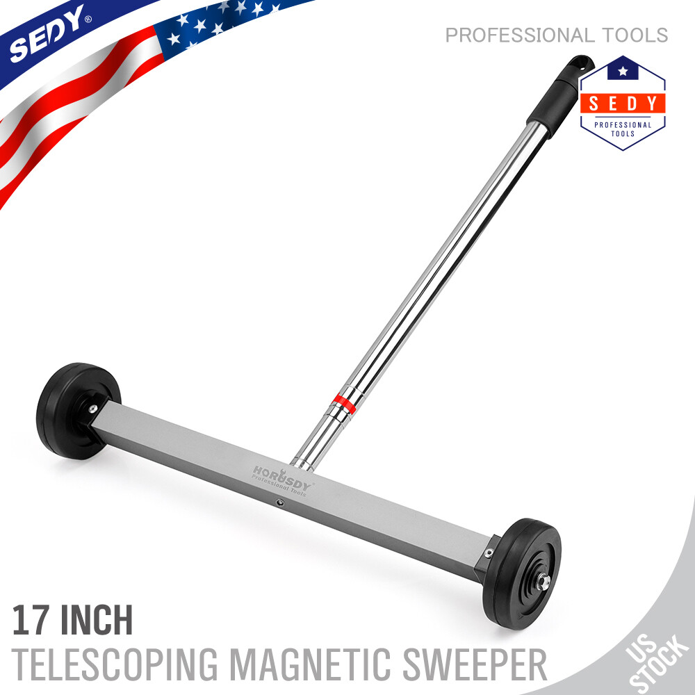 17in Magnetic Sweeper Telescoping with Wheels Rolling Sweeper Lawn Yard Grass gallery