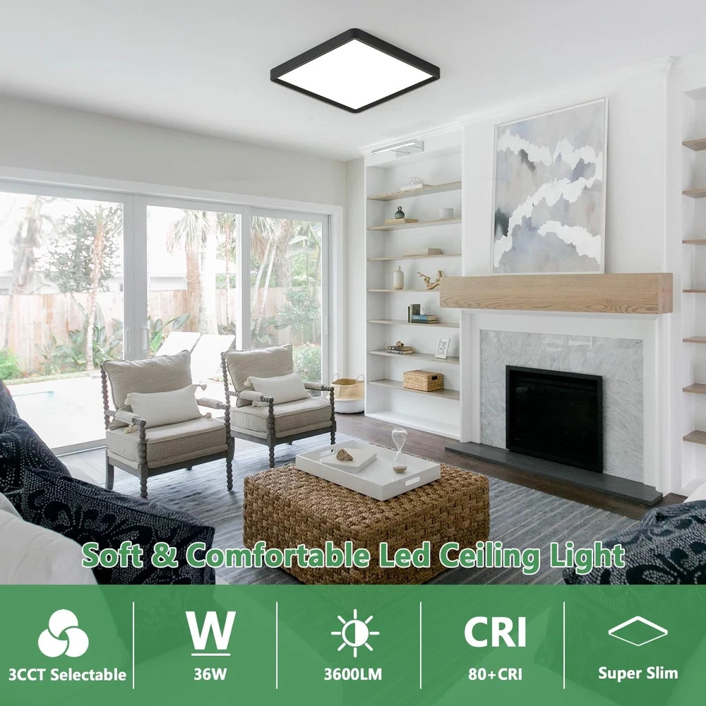 16 Inch Square LED Flush Mount Ceiling Light, 36W 3600LM, 3000K/4000K/6000K C... gallery