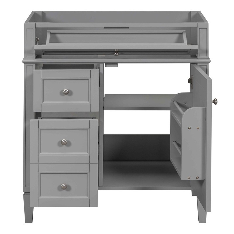 Vanity with no sink Two drawers One pull-out drawer gallery