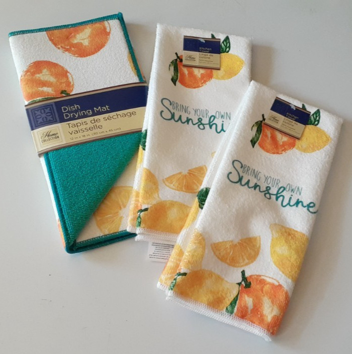 3pc Citrus Lemons Oranges Dish Drying Mat and 2 Kitchen Towels NWT gallery