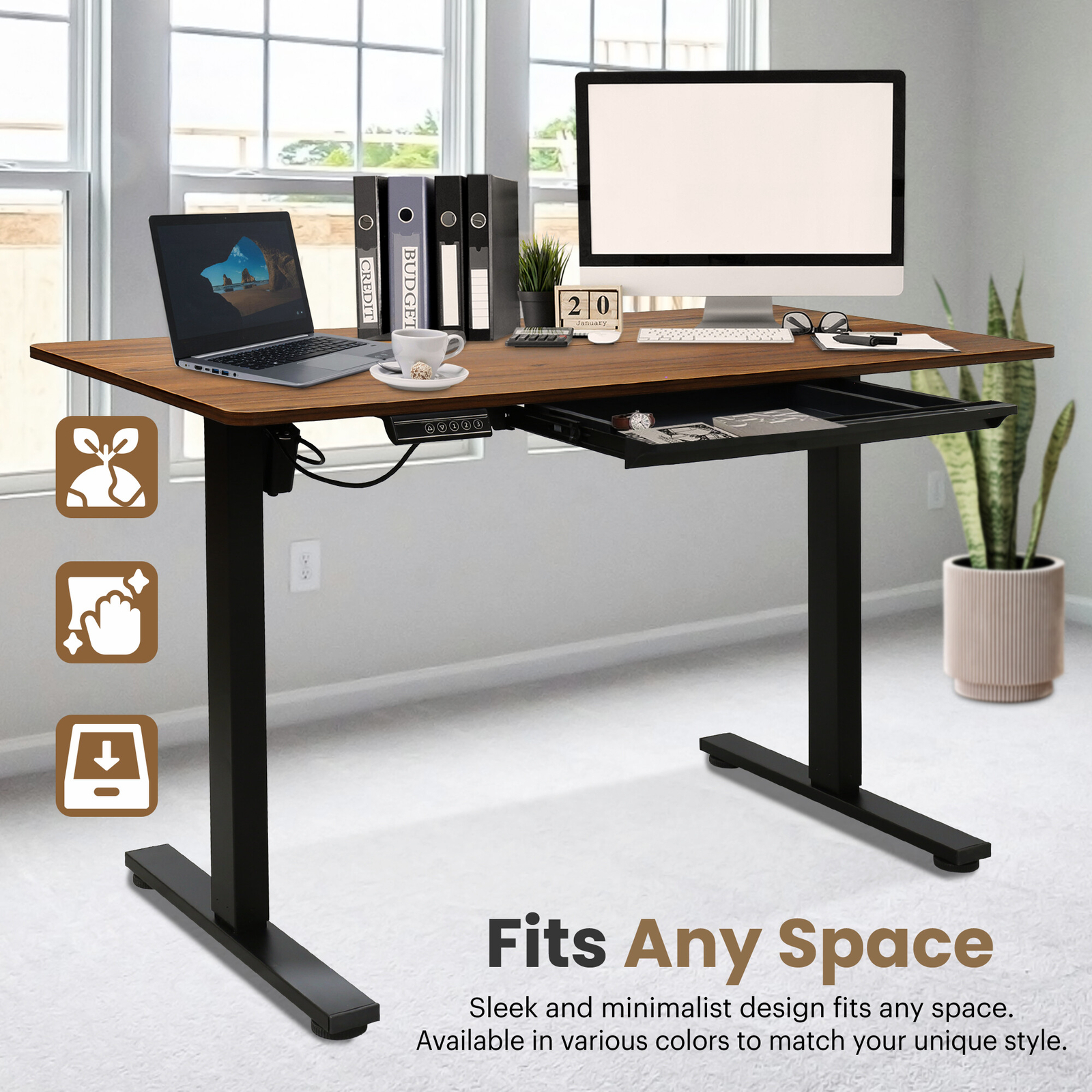 47 x 24 Inch Adjustable Height Standing Desk Computer Office Table Drawer Brown gallery