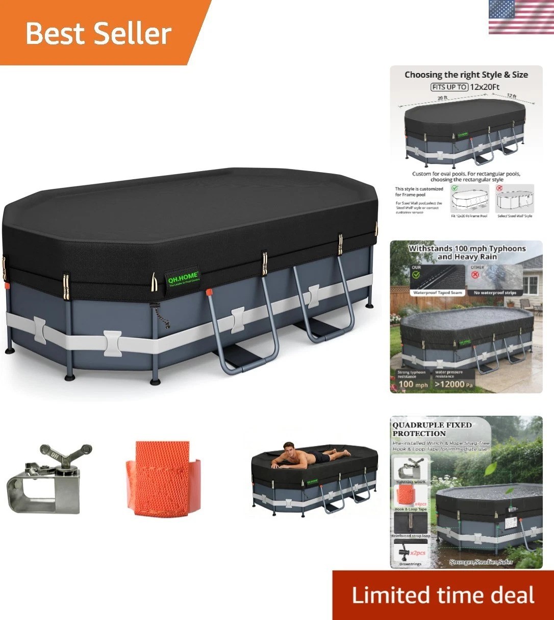 Quadruple Windproof 12x20 ft Oval Pool Cover – Ultimate Protection & Maintenance gallery