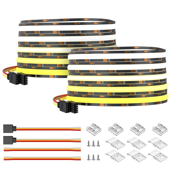 FCOB CCT COB LED Strip Tunable 2700K-6500K DC24V 2X16.4FT Total 32.8FT 640LED... gallery