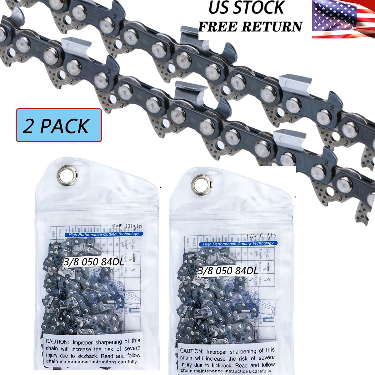 2PACK 24'' Chainsaw Chain For Husqvarna 455 460, Stihl Full Chisel 3/8 050 84DL gallery