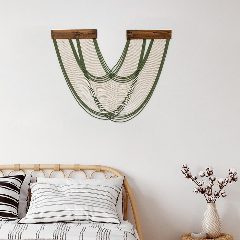 Green Macrame Wall Hanging Macrame Wall Decor, Handmade Beige Yarn Tassel Boh... gallery