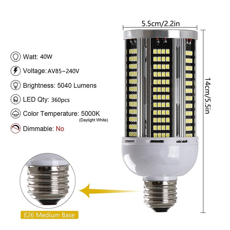 400W Equivalent LED Corn Light Bulb 40W 5000Lumen 5000K Daylight White E26/27 gallery
