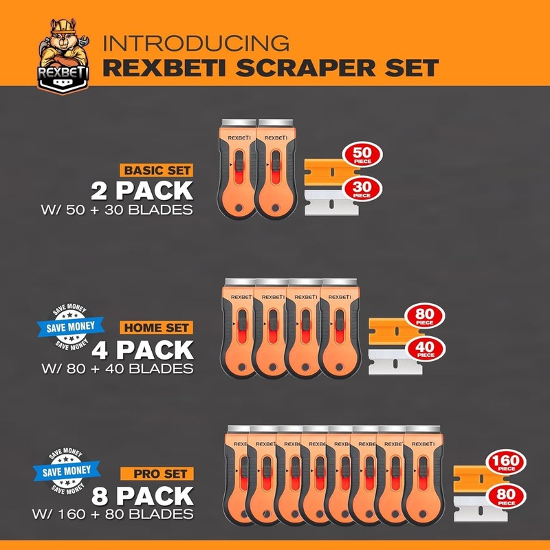 Razor Blade Scraper Tool, 2 Pack Razor Scraper Set with Extra 80Pcs Razor Blades gallery