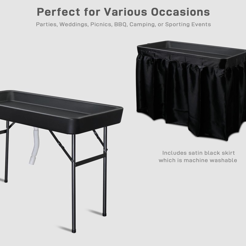 4 FT Folding Ice Bin Table Outdoor Ice Cooler Table w/Matching Skirt Party BBQ gallery