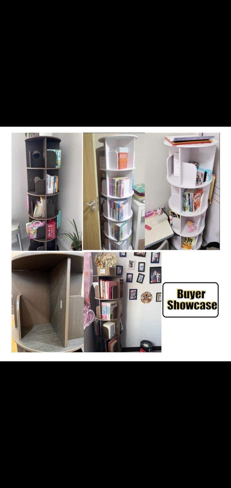 Rotating Round 5-Shelf Bookcase, Brown White Black, Wood MDF/Chipboard gallery