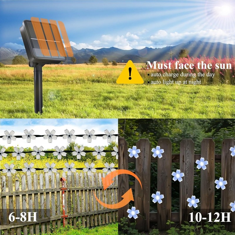 Solar String Lights for Outside，50 LED Solar Flower Lights Outdoor Waterproof ，S gallery