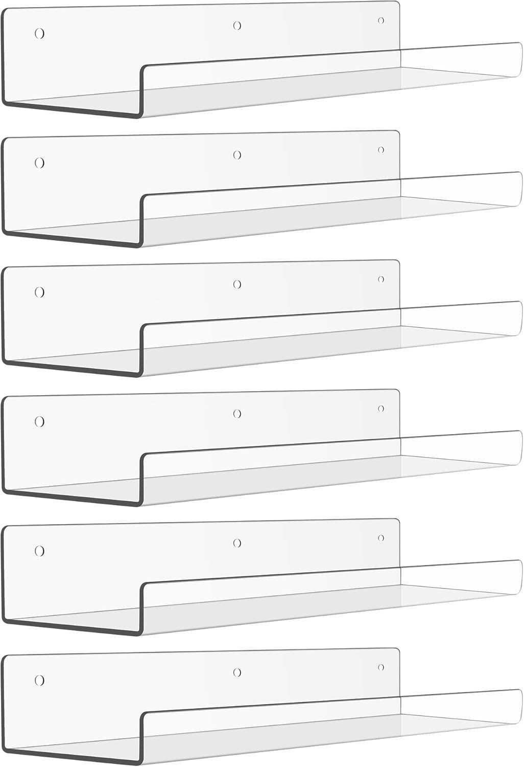 upsimples 6 Pack Acrylic Floating Wall Shelves 15" x 4“ - Clear gallery
