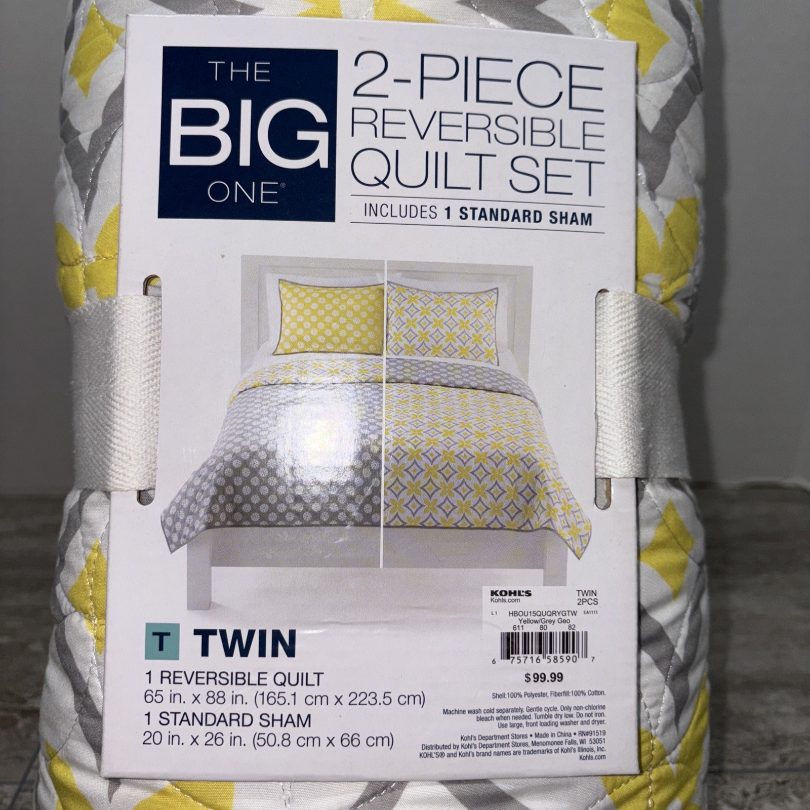 Twin 2 Pc Reversible Quilt Set With 1 Standard Sham Yellow/Gray/White 65x88 In gallery