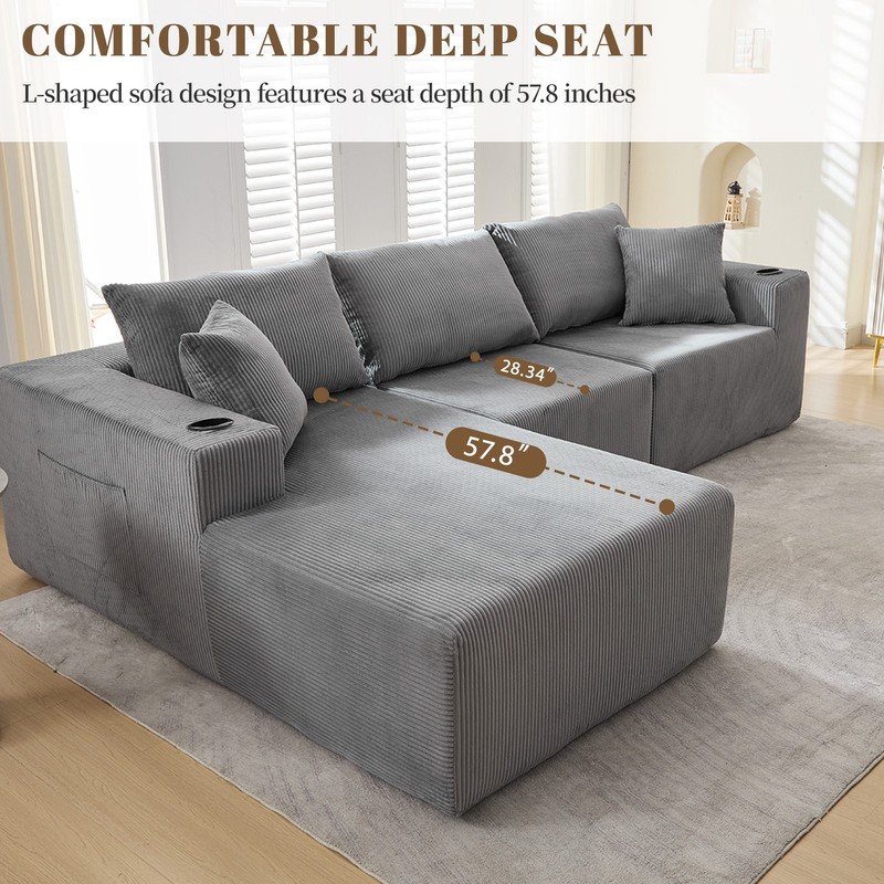 LOCAME Modular Sectional Sofa Couch, Convertible Floor Sofa Lounger with Pillows gallery