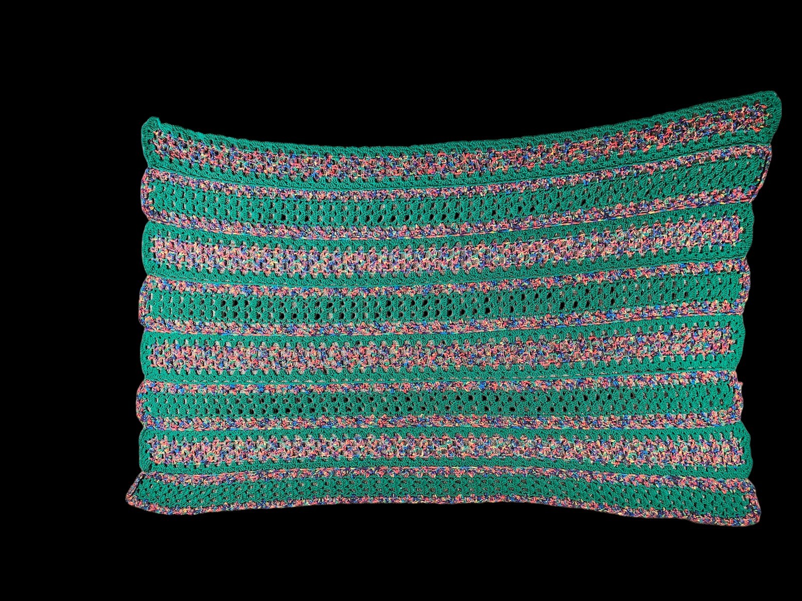 Crochet Afghan Multicolor Green Pink Purple Granny Blanket Throw 60x50 gallery
