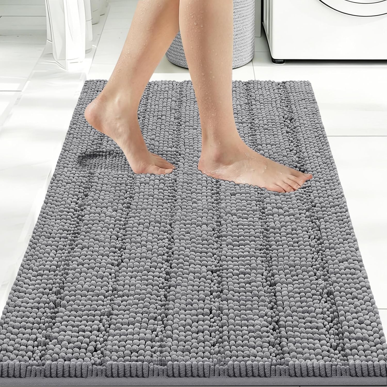 Large Bathroom Rug, Chenille Bath Mat with High Low Pile Design, Soft Absorbent gallery