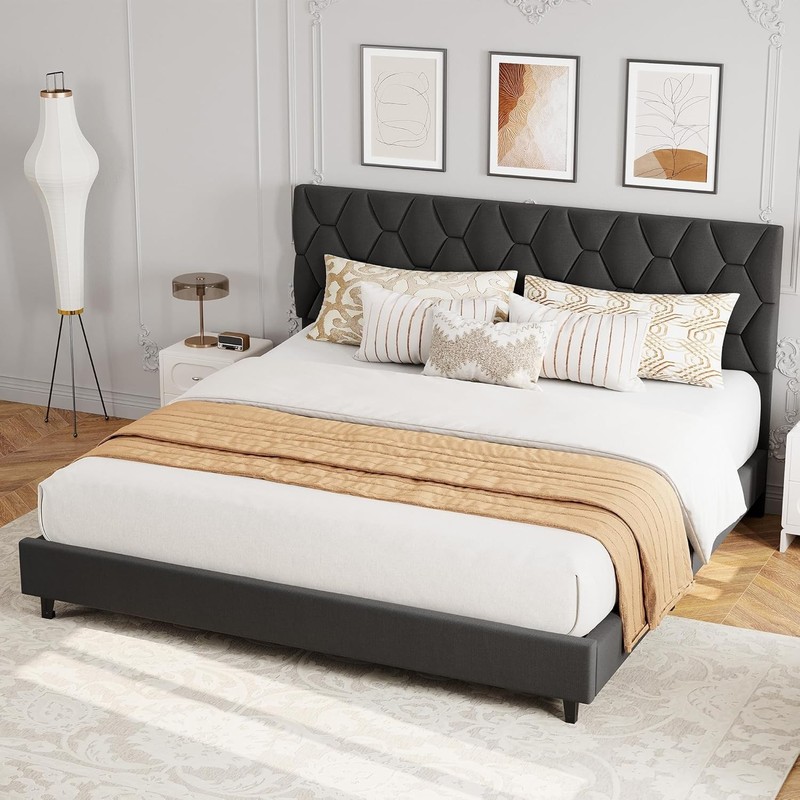 King Size Bed Frame with Headboard Heavy-Duty Platform Bed Frame Easy Assembly gallery