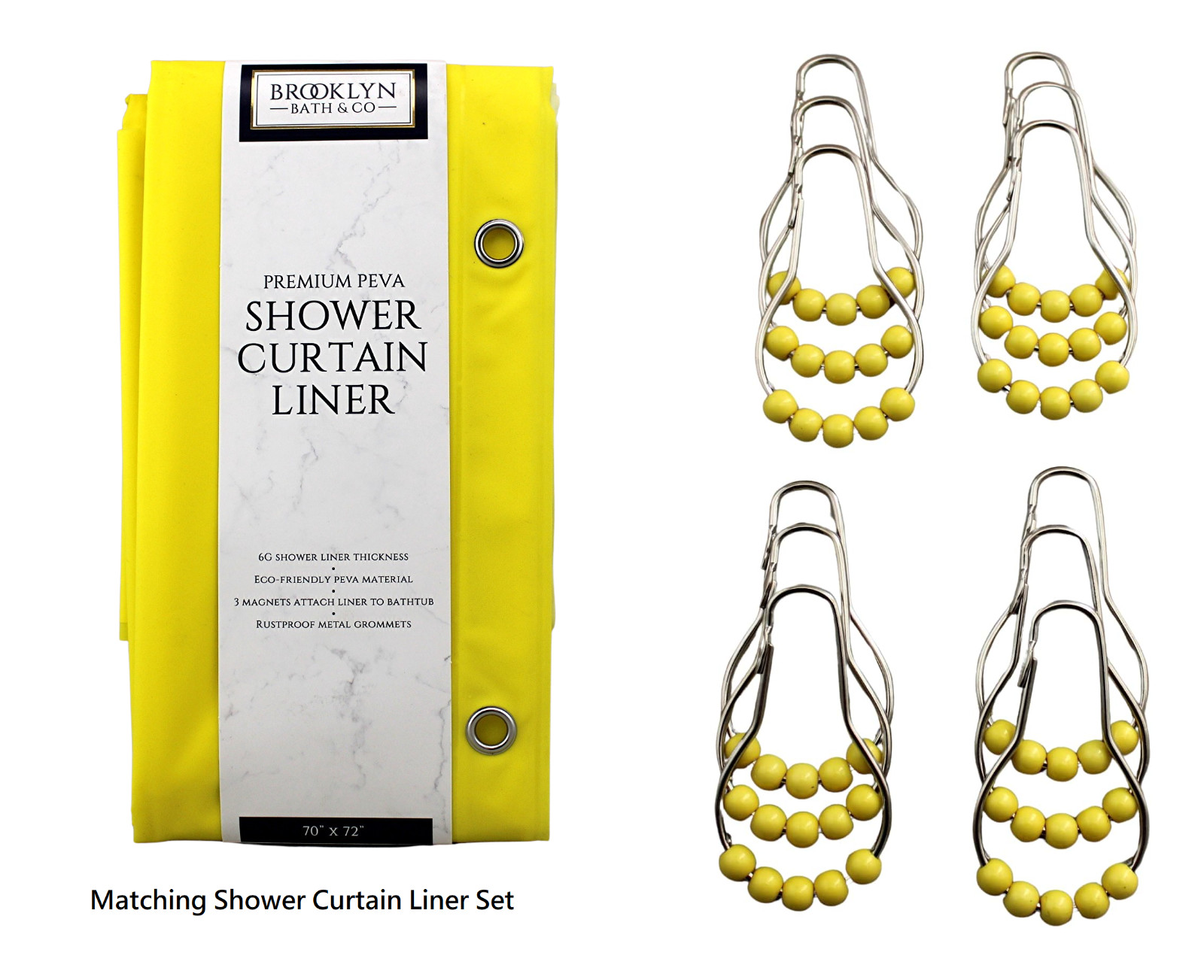 Yellow EVA Shower Curtain Liner Matching Set Rustproof Grommets and Roller Hooks gallery