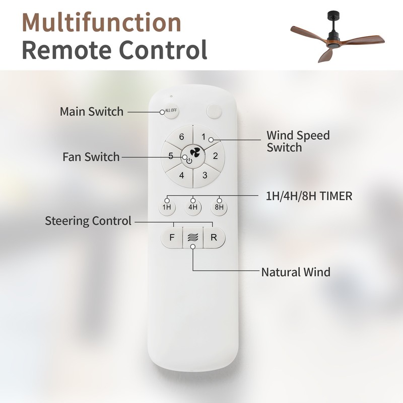 48in.Solid Wood Blade,Ceiling Fan,No Light,Reversible,Remote,Adjustable 6 Speed. gallery