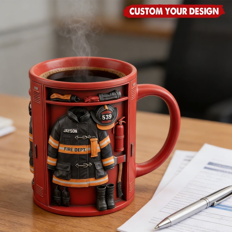 Personalized Firefighter Locker Mug, Custom Uniform Name Fireman gallery
