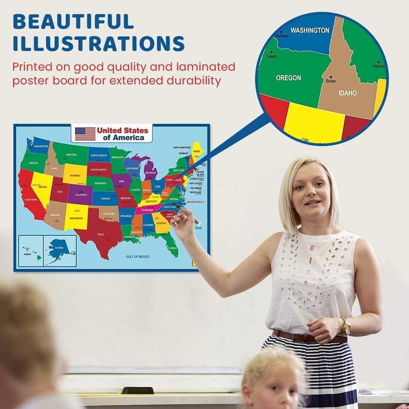 United State Map Laminated Poster -Double Side 18 x 24 Inch, Multicolor gallery