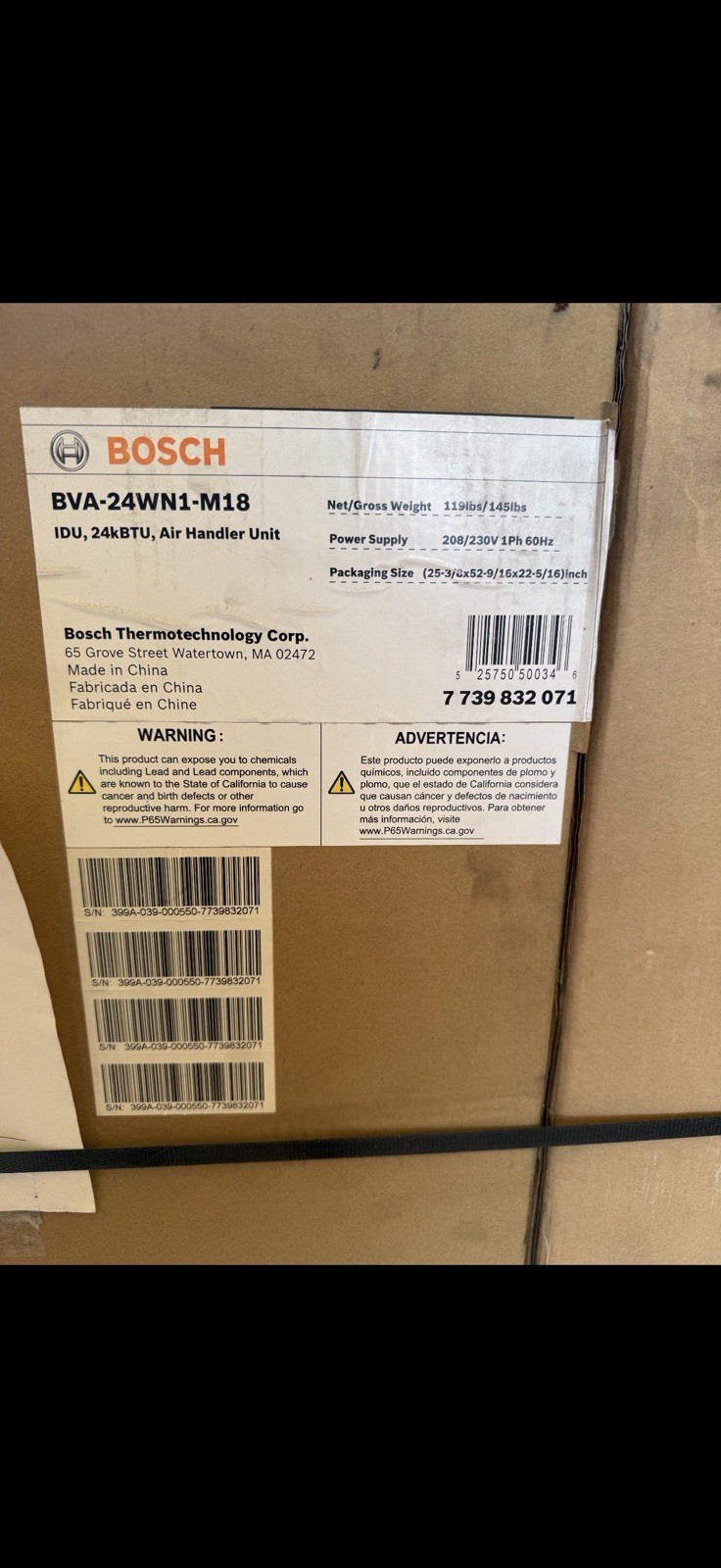Bosch 2 TON Multi-Positional Air Handler, BVA-24WN1-M18 7739832071 gallery