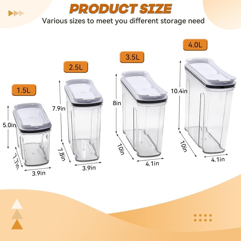 Cereal Containers Storage Set, Airtight Food Storage Container with Lid 4L/13... gallery