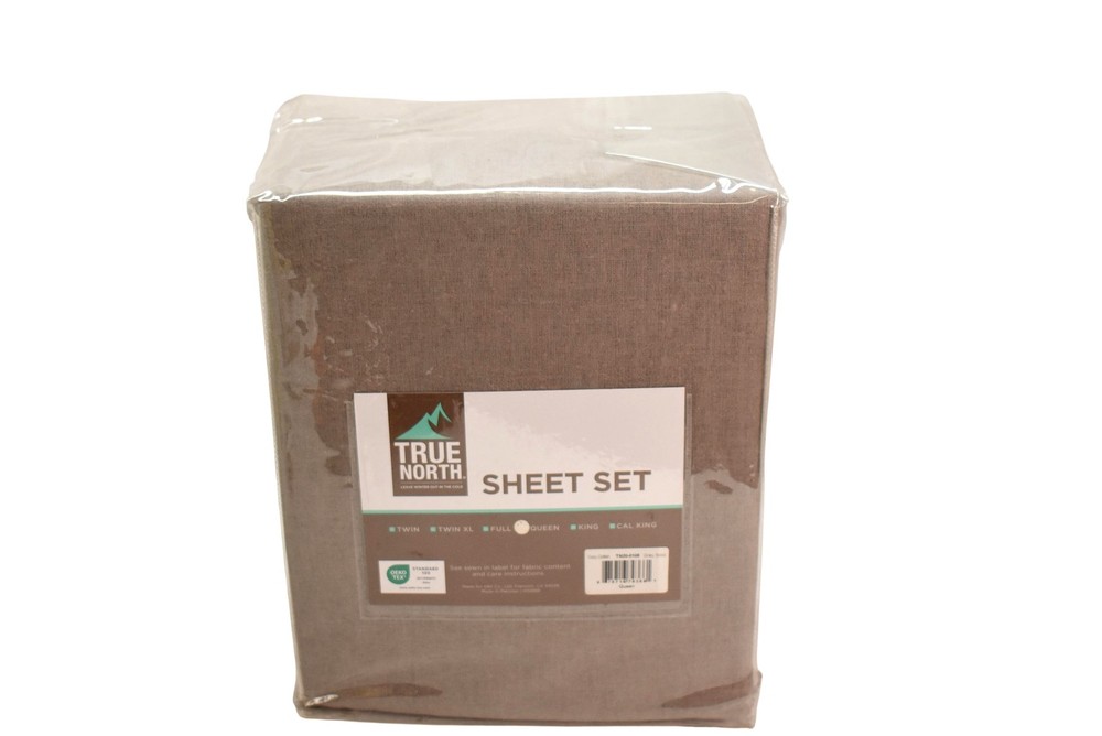 True North Queen Sheet Set Grey Solid Cozy Cotton OEKO-TEX Bedding Adults New