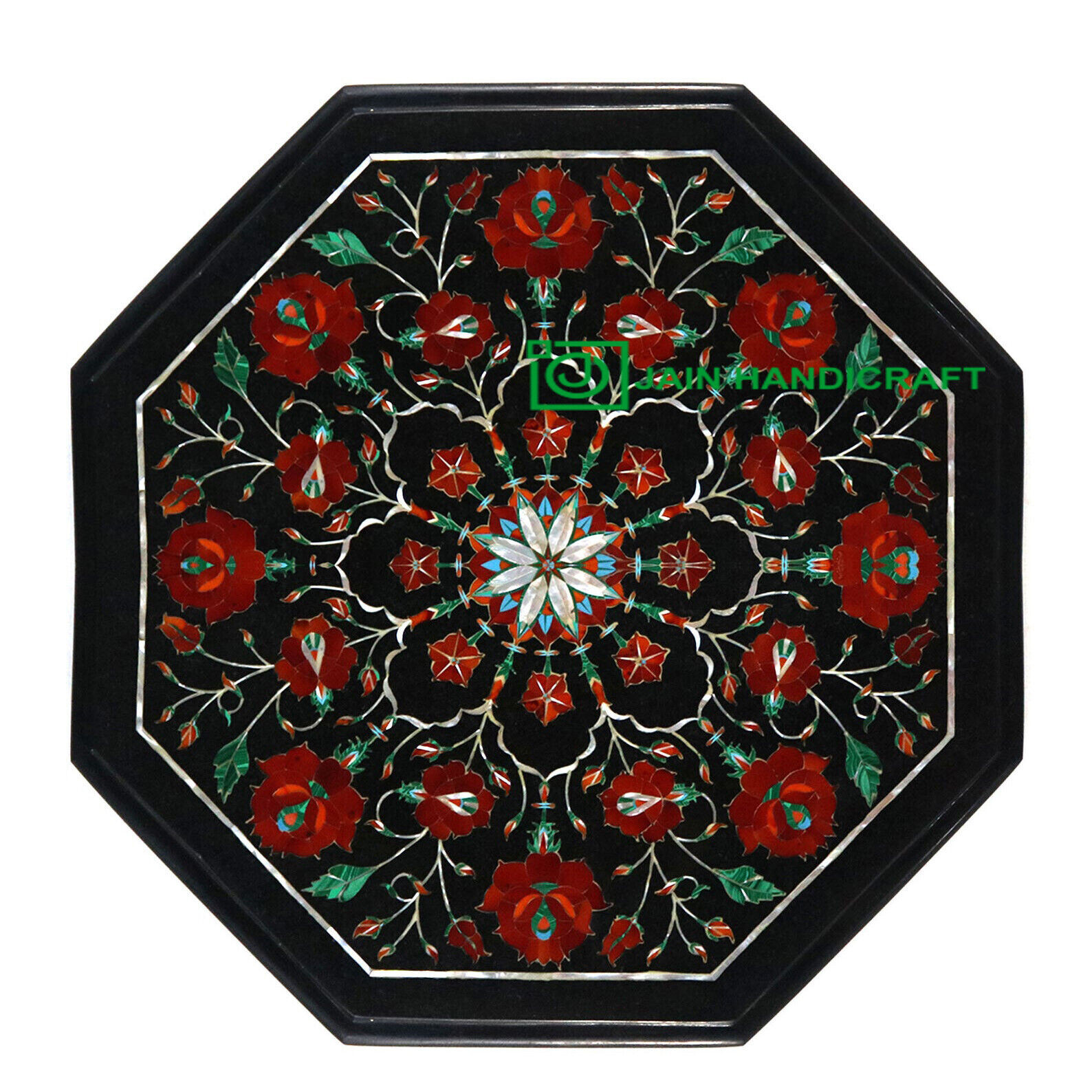 18" Black Marble center coffee Table Top Floral Design Inlay onax for Home Decor gallery