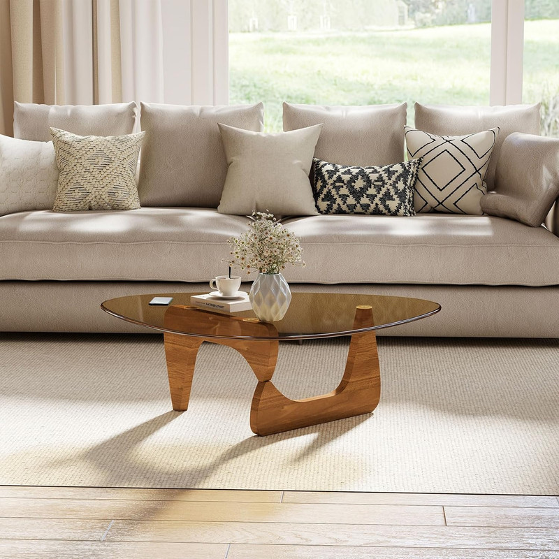 Unique Modern Coffee Table with Amber Glass Top - Irregular Accent Table gallery