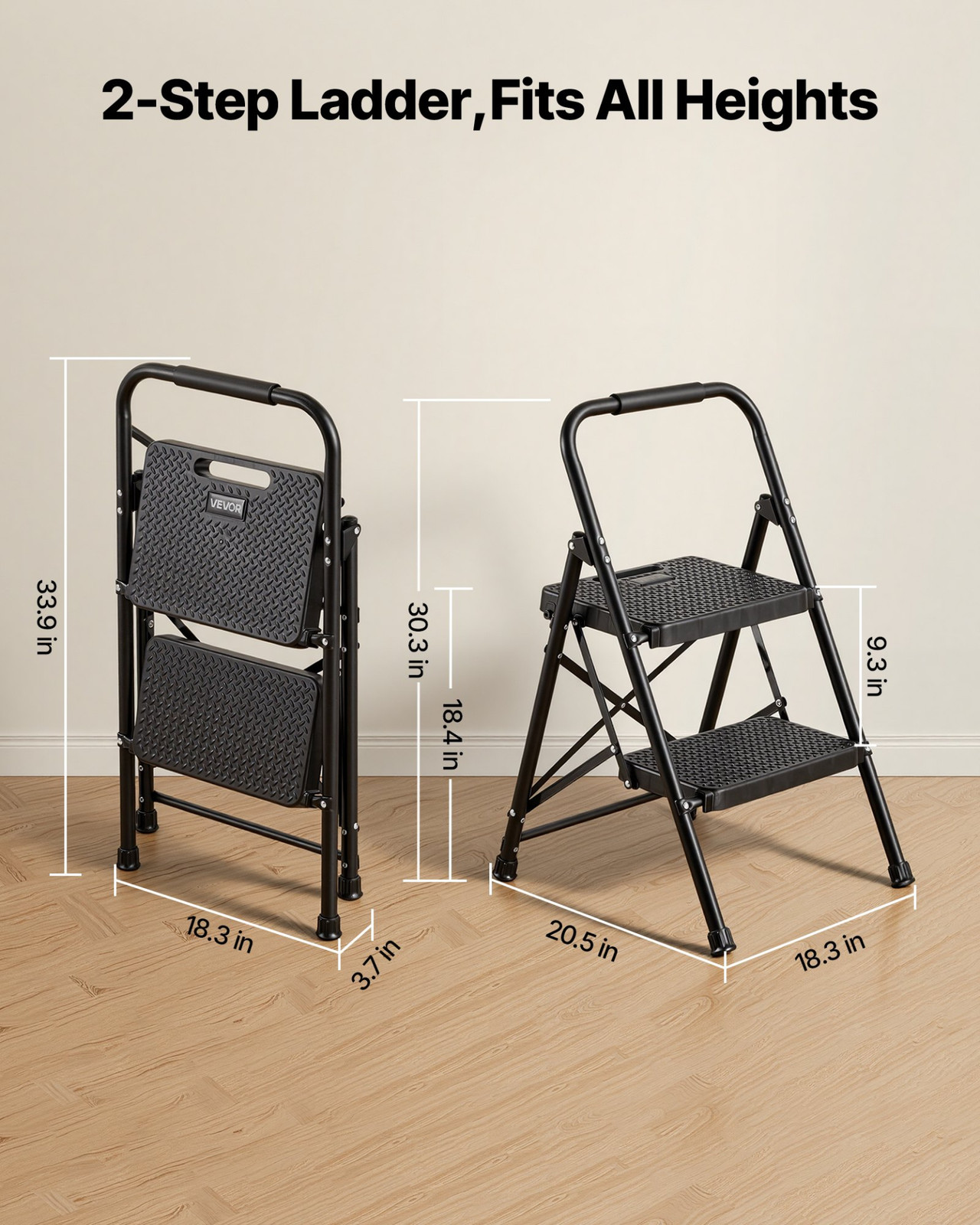 VEVOR 2 Step Ladder, Folding Step Stool with Wide Anti-Slip Pedal and Comfort Ha gallery