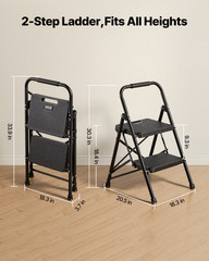 VEVOR 2 Step Ladder, Folding Step Stool with Wide Anti-Slip Pedal and Comfort Ha