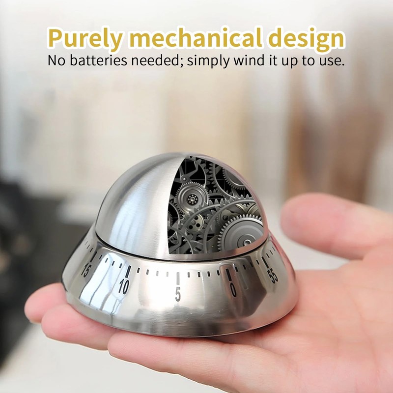 Mechanical Kitchen Timer, Wind Up 60 Minutes Manual Countdown for Silver Cone gallery