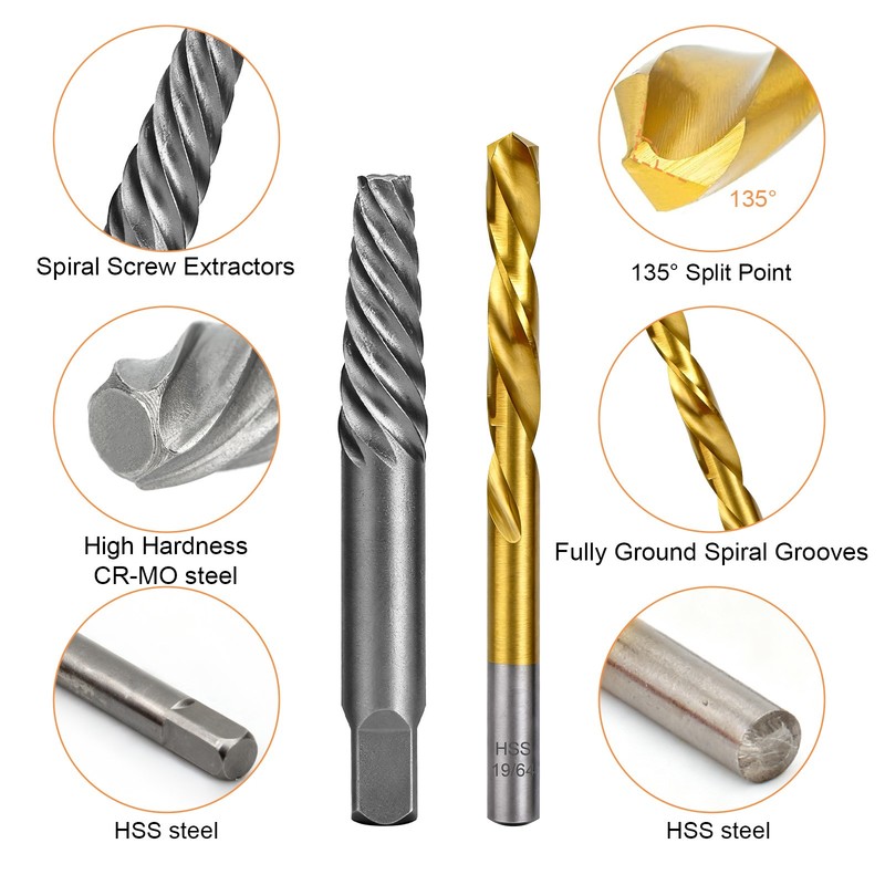 15x Screws Bolt Extractor Set W/ Reverse Drill Bit Ez Out Stripped Screw Nut Set gallery