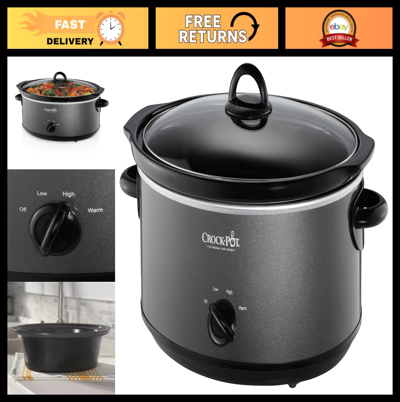 7-Quart Manual Slow Cooker - Family Size for 8+ People, Fits 6-lb Roast, Removab gallery