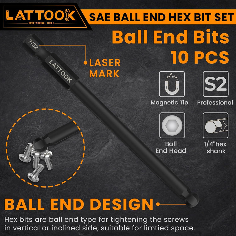 Ball End Hex Head Allen Drill Bit Set, 10PCS SAE 5/16” to 5/64” Ball End Hex B gallery