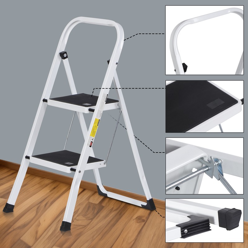 2 Step Stool Folding Step Ladder w/ Wide Anti-slip Pedal 352 Lbs Capacity White gallery